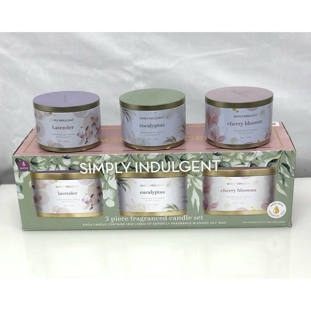 3 Piece Fragranced Candle Set Made with Essential Oils and Soy Wax -Each Cand